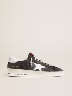 Stardan in black nubuck and mesh with gray leather star and heel tab | Golden Goose Golden Goose Black And White, Golden Goose Sneakers Black, Ball Star Golden Goose, Black And Gold Golden Goose, Golden Goose Metallic Sneakers, Golden Family, Gray Leather, Black Laces, Golden Goose