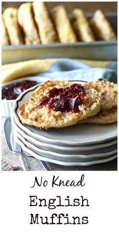 no knead english muffins with jam on top