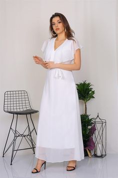 Women Angel Sleeve Long Chiffon Dress, Bridesmaid Dress, Bridal Guest Dress, Women's Dress, Maxi Dress, Evening Dress, Women Long Dress Chiffon Wedding Dress With Short Sleeves, White Chiffon Bridesmaid Dress, Short Sleeve Chiffon Maxi Dress For Bridesmaids, Chiffon Maxi Dress For Wedding Guest With Short Sleeves, White Chiffon Maxi Dress For Formal Occasions, White Chiffon Maxi Dress For Formal Events, Chiffon Dress Bridesmaid, Women Angel, Long Chiffon Dress