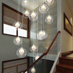 bubble pendant light Stairway Chandelier, Lobby Lighting, Entrance Halls, Glass Ball Pendant Lighting, Glass Globe Pendant Light, Ball Pendant Lighting, Staircase Chandelier, Spiral Stairs, Globe Pendant Light