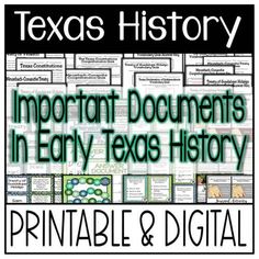 the texas history with text that reads important documents in early texas history printable and digital