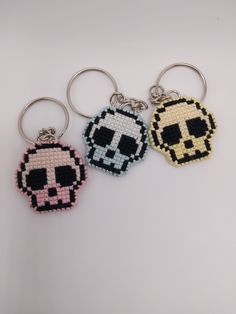 This is a handmade double sided cross stitched key chain. The skull contains a slight gradient in the color selected. If you would like a custom color, please feel free to message me!  Please feel free to reach out to me if you have any questions or if there is a problem with your order! Cross Stitch Keychain, Cross Stitch Skull, Stitch Keychain, Stitch Ideas, Stitch Art, Cross Stitch Art, Double Face, Pink Christmas, Make And Sell