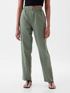 High Rise Linen-Cotton Pull-On Pants | Gap Style Moodboard, Green Chinos, 2024 Style, Back Patch, Soft Hands, Pull On Pants, Soft Hand, Petite Size, Gap