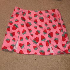 Pink Strawberry Skirt! Super Cute And Fun! Never Worn! Casual Strawberry Print Bottoms, Pink Strawberry Print Bottoms For Summer, Casual Pink Bottoms With Strawberry Print, Cute Strawberry Print Bottoms For Spring, Pink Fitted Bottoms With Strawberry Print, Fitted Pink Bottoms With Strawberry Print, Fitted Strawberry Print Bottoms For Summer, Trendy Pink Mini Skirt For Vacation, Strawberry Skirt