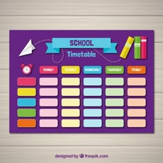 a school timetable with colorful stickers on it