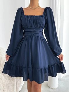 Lantern Sleeve Dress, Shein Dress, Grad Dresses, Ruffle Hem Dress, Hoco Dresses, Dresses For Teens, Lantern Sleeve, Outfit Casual, Fancy Dresses