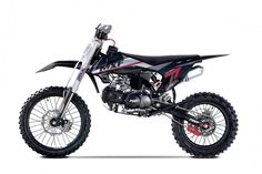 a black and red dirt bike on a white background