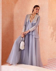 Georgette Jacket, Georgette Sharara, Organza Overlay, Organza Jacket, Ridhi Mehra, Sharara Pants, Purple Prom, Beautiful Pakistani Dresses, Indian Dress