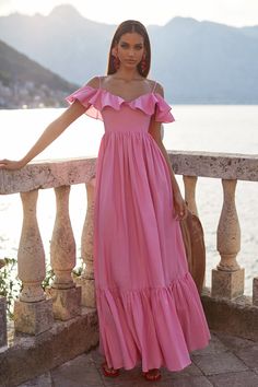 Halima Pink Poplin Maxi Dress | Afterpay | Zip Pay | Sezzle Multicoloured Earrings, Alamour The Label, Mediterranean Summer, Earrings Model, Look Rose, A Line Maxi Dress, Cotton Poplin Fabric, Guest Attire, Pink Maxi