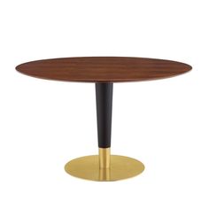 Modway Zinque Round Wood 47 Dining Table in Gold Walnut Wood Dining Table Modern, High Dining Table, Dining Table Gold, Artificial Marble, Round Wood Dining Table, Iron Sheet, Wood Pedestal, Walnut Dining Table, Game Table