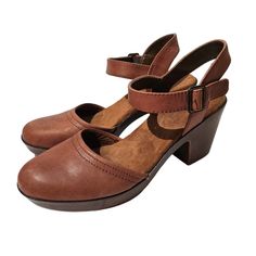 Key Features: Brown Leather, Ankle Strap And Buckle, Block Heel Condition: Excellent, Possibly Unworn Heel 3.25" Shoes Woman's Comfort Clog Casual Summer Ankle-high Mary Jane Heels, Leather High Heel Mary Jane Sandals, Leather Mary Jane High Heel Sandals, Mary Jane Heels With Ankle Strap And Removable Insole, Mary Jane High Heel Sandals With Heel Strap, Mary Jane Sandals With Heel Strap, Leather Mary Jane Ankle Strap Heels, Leather Ankle-high Heels With Buckle Closure, Leather Mary Jane Heels With Ankle Strap