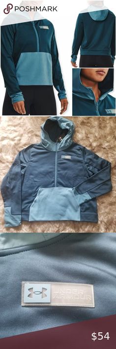 UNDER ARMOUR Women's Armour Mixed Media 1/2 Zip Sweatshirt Blue Size XL Workout Sweatshirt, Under Armour Women, Zip Sweatshirt, Layering, Mixed Media, Athletic Jacket