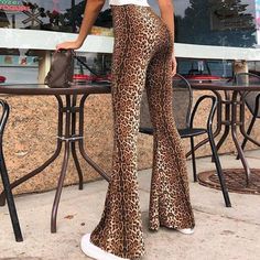 Leopard Flare Pants Women Long Bell Bottom Pants Female Tiger Pattern High Waisted Trousers Ladies Elastic Streetwear Female Tiger, Leopard Flares, Patchwork Boots, Bell Bottom Trousers, Printed Flare Pants, Basic Boots, Leopard Pants, Tiger Pattern, Boots Patterns