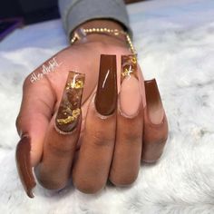 Turquoise Acrylic Nails, Fingernail Ideas, Tan Nails, Brown Acrylic Nails, Gold Acrylic Nails, Brown Nails Design, Hippie Nails, French Acrylic Nails, Fall Acrylic Nails