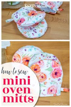 the instructions for how to sew a mini oven mitt with flowers on it