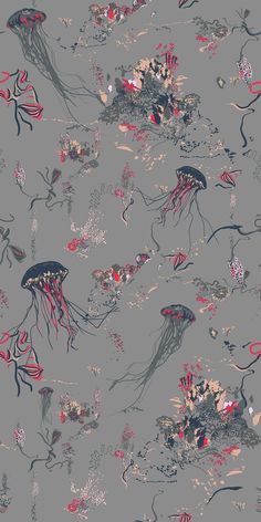 a very pretty wallpaper with jelly fish and corals on it's surface