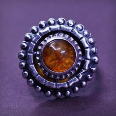 Size 7.5, vintage KALUPE Sterling 925 silver handmade sun ring with Amber and beads. Stamped 925 kalupe Sun Ring, Savannah Ga, Vintage Avon, Silver Filigree, Rope Chain, Solitaire Ring, Vintage Sterling Silver, Savannah, Handmade Ring