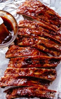 barbecue ribs with bbq sauce on the side