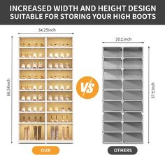 an image of shoe storage racks with different sizes and colors