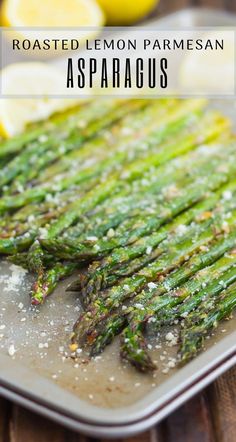 roasted lemon parmesan asparagus on a baking sheet