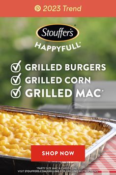 an advertisement for grilled burgers and grilled corn