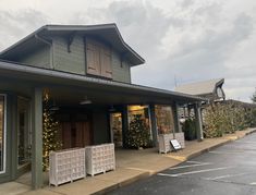 a building with christmas decorations on the outside