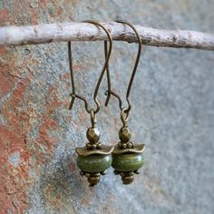 Boho Treasures Earthy Olive & Bronzetone Earrings Brand New Vintage Flair Drop Earrings Olive & Bronzetown Boho Earrings Hippie Bohemian, Earthy Earrings, Earthy Style, Earthy Jewelry, Pineapple Earrings, Casual Earrings, Beaded Jewlery, Beaded Jewelry Designs, Link Earrings