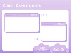 a computer screen with the text cam overlays in purple and white on it