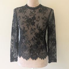 New Divided By H&M Lace Long Sleeves See Through Top Size: 2 Save On Bundle Shipping By Shopping My Store. I Have Hundreds Of Items Listed! Condition: New Never Worn Fitted Black Lace Top For Fall, Black Sheer Lace Top For Spring, Black Lace Top With Crew Neck, Black Fitted Lace Top With Sheer Sleeves, Black Long Sleeve Crochet Lace Top, Black Mesh Top With Long Sleeves And Lace Detail, Black Lace Crew Neck Top, Black Long Sleeve Punk Mesh Top, Long Sleeve Sheer Gothic Top