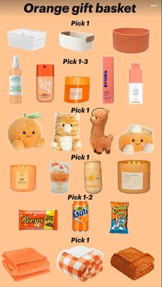 an orange gift basket is shown in this graphic