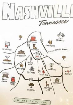 the map for nashville tennessee is shown here