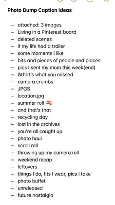 a photo dump caption is shown in the form of a list with words and pictures