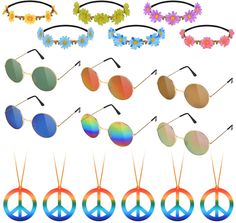 the peace sign sunglasses are all different colors