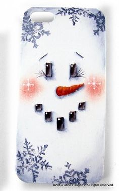 a cell phone case with a snowman face and carrots sticking out of it