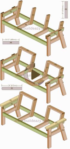 plans to build a wooden bench for the garden or patio, with measurements and instructions