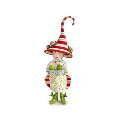 a glass figurine with a red and white striped hat