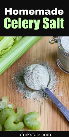 homemade celery salt on a wooden table