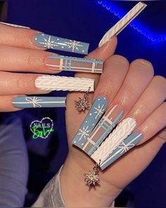 #naildesign #christmasnailsart #nailart #snowflake Christmas Nail Designs Acrylic, Blue Christmas Nails, Beauty Confidence, Diy Acrylic Nails, Winter Nails Acrylic, Effortless Beauty, Pink Acrylic Nails