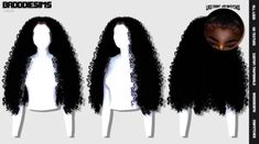 three wigs with curly hair on each side and one in the middle, all facing different directions