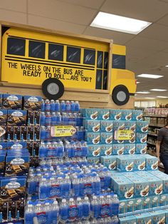 a display in a store filled with bottled water