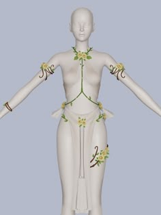 a white mannequin with flowers and vines on it's body