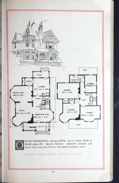 an old house with two floors and three stories in the floor plan, as well as other plans