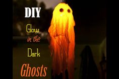 a light up ghost hanging from the side of a building with text that reads, diy glow in the dark ghosts