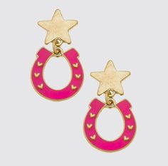 Bring out your inner cowgirl with these enchanting Lucky Stars Enamel Horseshoe Earrings in Fuchsia. Show off your rodeo spirit and country style in these fashionable and fun earrings. Cowgirl Earrings, Horseshoe Earrings, Cow Girl, Lucky Star, Fun Earrings, Fort Worth, Country Style, Rodeo, Favorite Jewelry