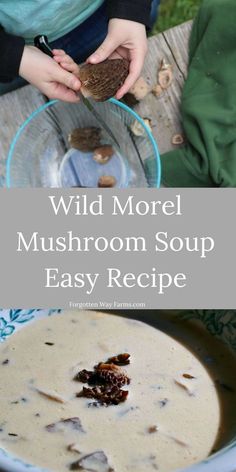 wild morel mushroom soup recipe in a bowl