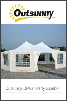 a white tent with the words outsunny 10 - wall party gazebo