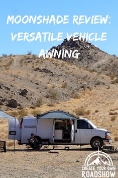 Chevy Express campervan with Moonshade awning Van Awning, Airstream Basecamp, Camping 101, Tent Stakes, Love Plus, Campervan Conversions, Van Camping, Life Ideas