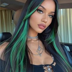 Super Cute And Stylish Ships In 5-10 Business Days Color Sectioning Hair, Cute Hair Dies, Underside Colored Hair, Crazy Hair Women, Black And Green Ombre Hair, Hair Color Ideas On Black Hair, Black And Colorful Hair, Pink In Black Hair, Long Hair Inspo Style