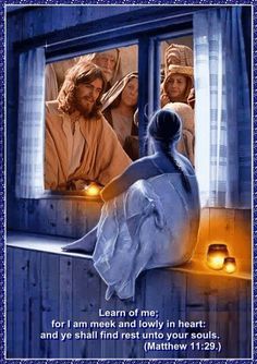 a poster with jesus looking out the window