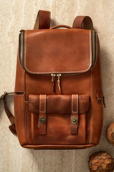 Pioneer Horween Leather Backpack with Concealed Carry Pocket | Overland Vegetable Tanned Leather Backpack For Travel, Vintage Leather Backpack For Everyday Carry, Vintage Leather Backpack With Zipper For Everyday Use, Brown Leather Backpack With Zipper For Everyday, Brown Backpack With Zipper For Everyday Carry, Leather Backpack For Everyday Carry, Outdoor Leather Backpack With Zipper Closure, Leather Backpack With Zipper For Everyday Carry, Horween Leather